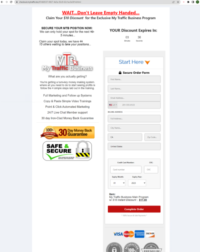 Final landing page
