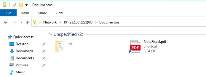 Malicious files from the WebDAV server as presented to the targeted user