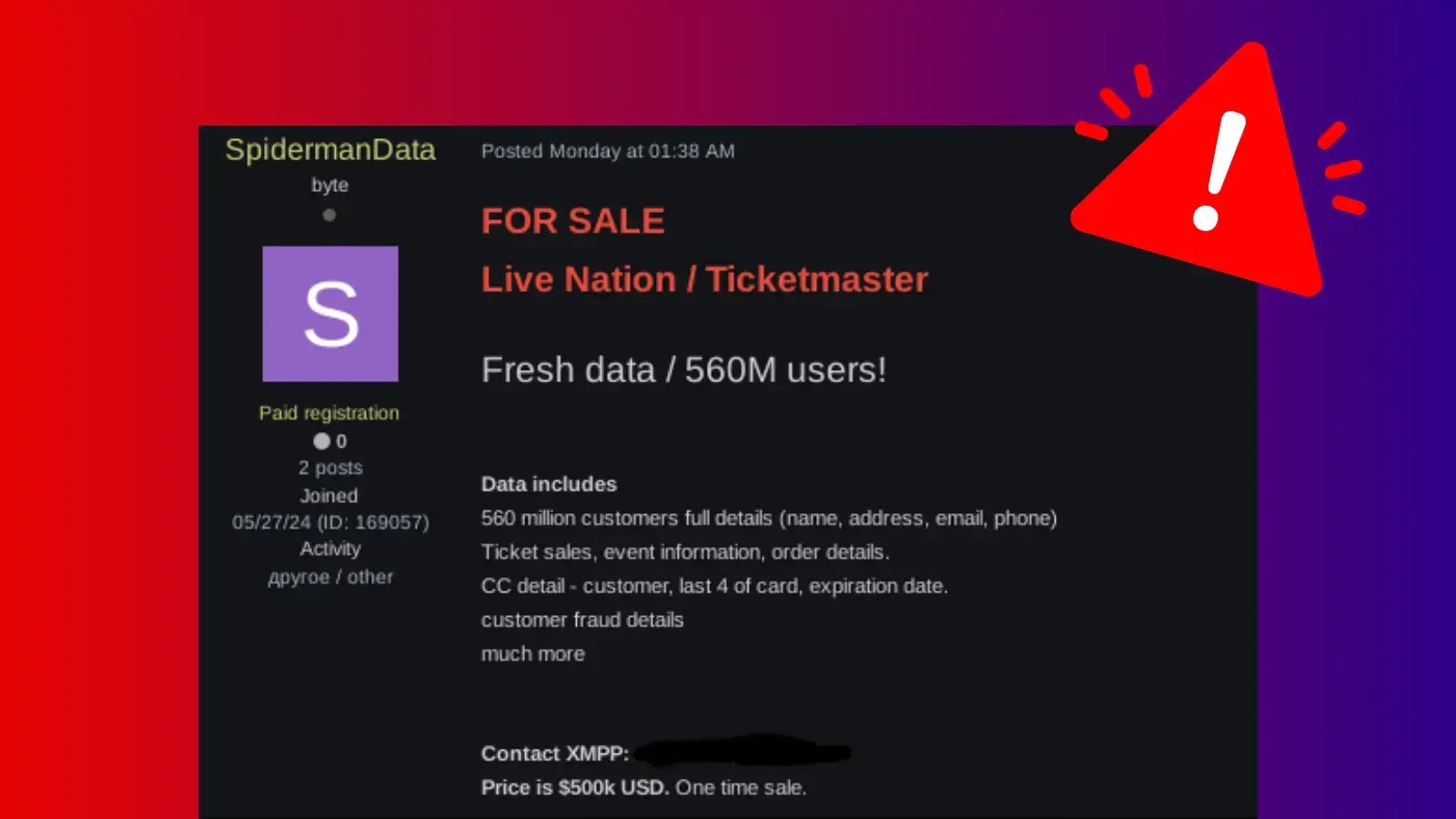 Hackers Claim Ticketmaster Data Breach: 560M User Details and Payment Card Exposed