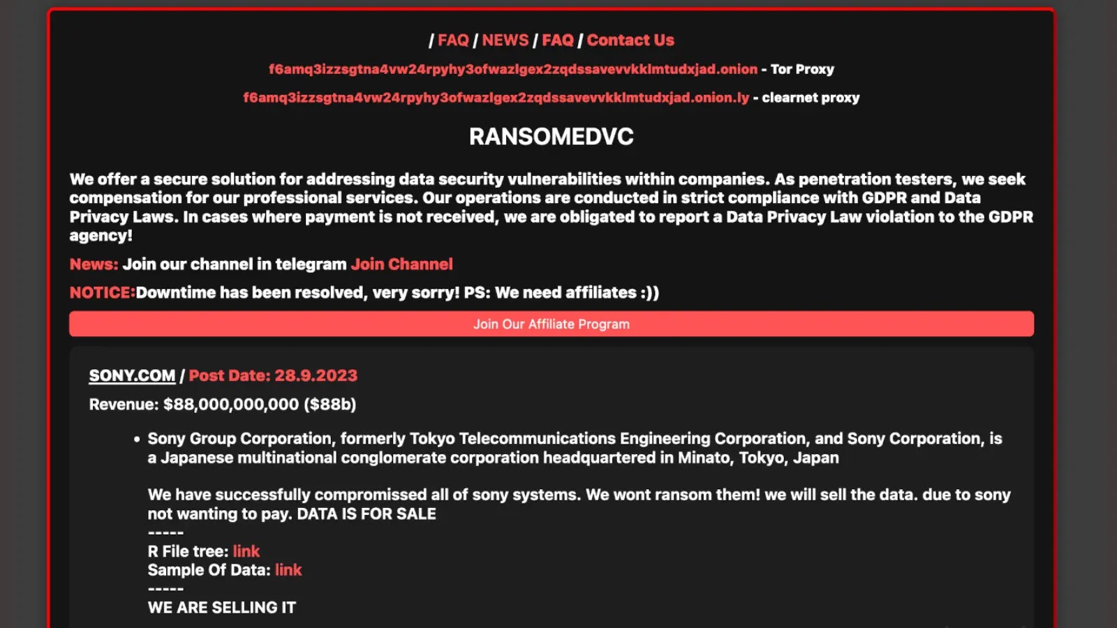 Ransomware Group Claims to Have Hacked ‘All Of Sony Systems’
