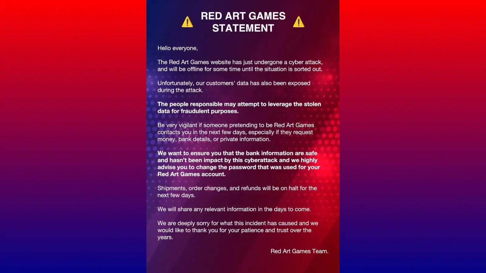 Red Art Games Hacked, Customers Personal Information Exposed
