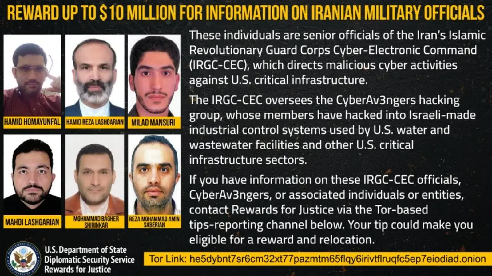 US to offer $10 million for Information on Iranian CyberAv3ngers Hackers