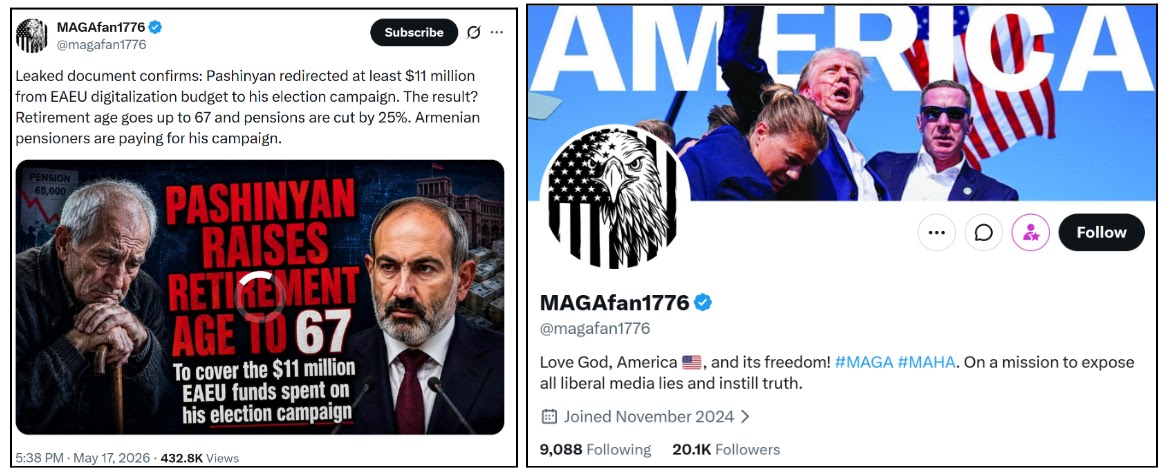 A video shared as part of a pro-Kremlin inauthentic campaign to smear Armenian prime minister Nikol Pashinyan during Armenian elections (Source - TwoSixTech)