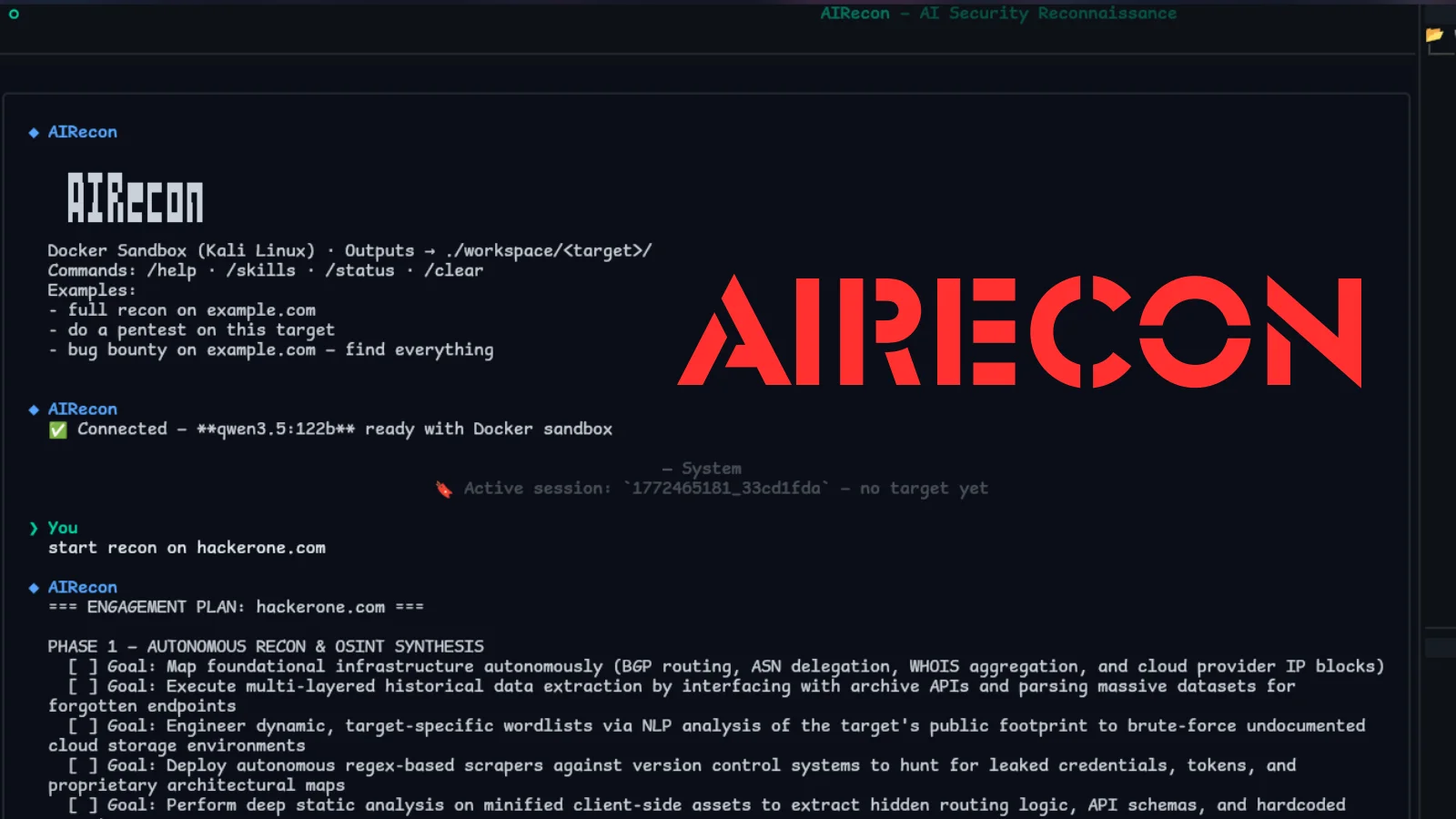 AIRecon: AI-Powered Penetration Testing Tool with Kali Linux Sandbox