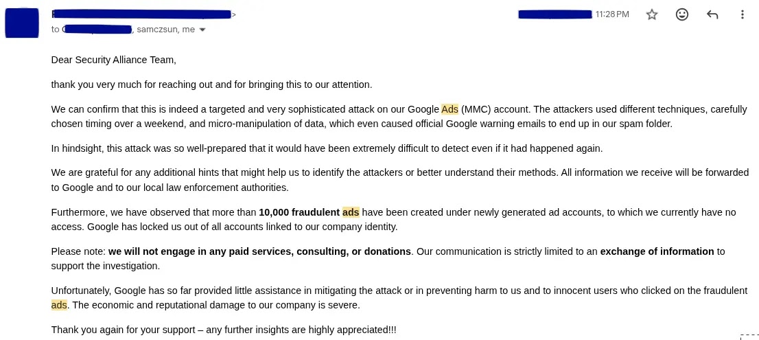 Brand Impersonation (Source - SecurityAlliance)