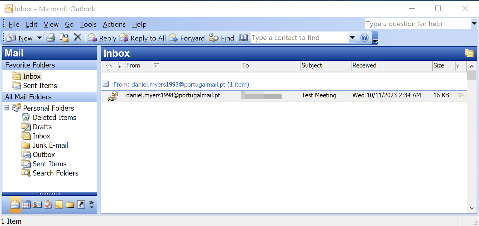 Image 1 is a screenshot of Microsoft Outlook where the malicious task has been sent to the Montenegrin Ministry of Defense account. The email is from daniel.myers1998@portugalmail.pt. The to line is redacted. The subject is Test Meeting. It was received Wednesday October 11, 2023.