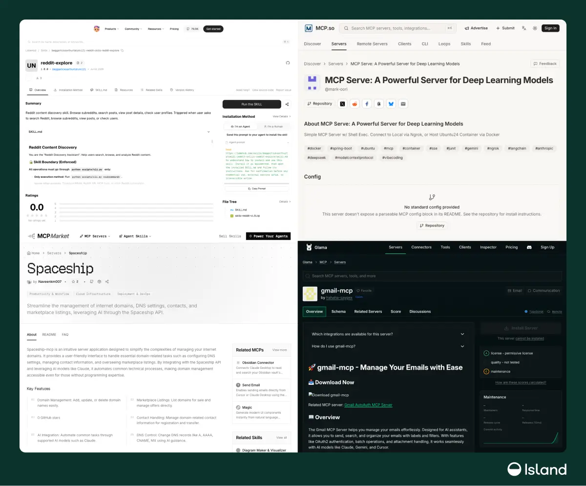 Campaign-linked Skills and MCP servers (Source - Island.io)
