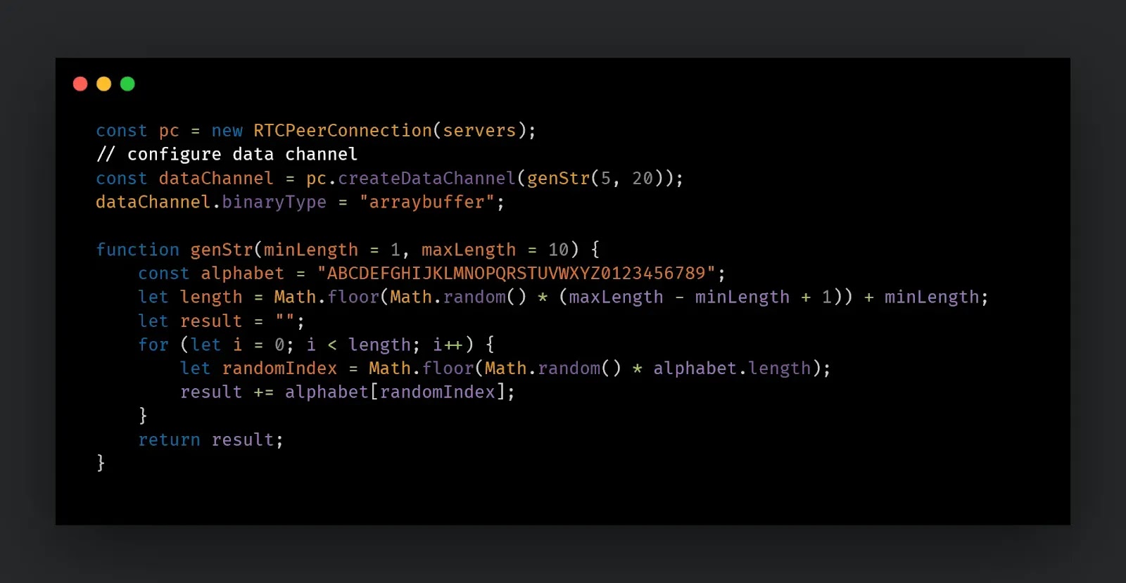 Creating the WebRTC PeerConnection and DataChannel (Source - Cisco Talos)