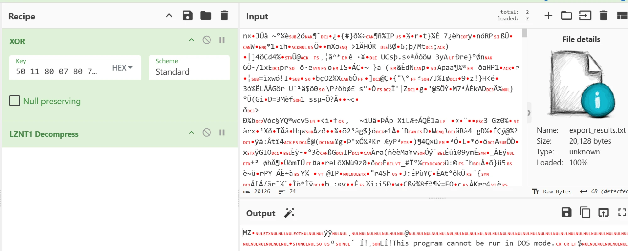 Cyberchef decrypting the DLL (Source - Elastic)