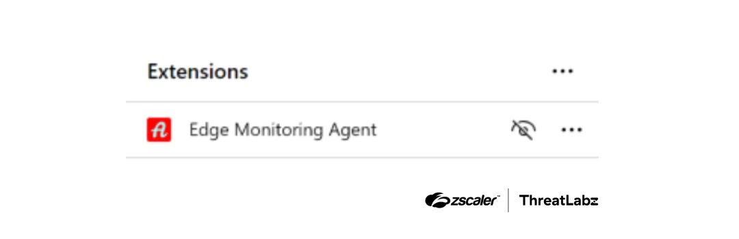 Edgecution browser extension disguised as an 'Edge Monitoring Agent' within the browser extension manager (Source - Zscaler)
