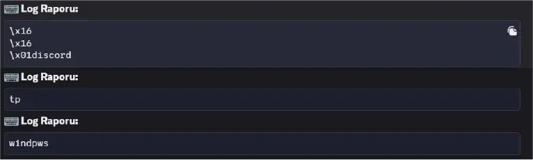 Example of data keystrokes exfiltrated as JSON blobs to Discord (Source - Pulsedive)