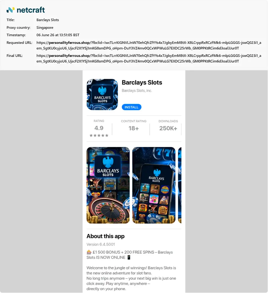 Examples of fake Play Store listing examples (Source - Netcraft)