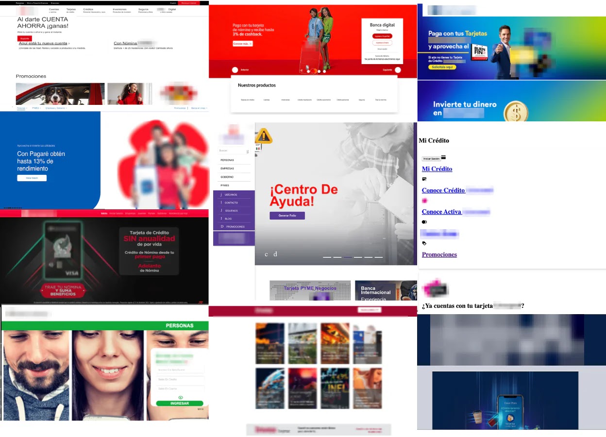 Examples of impersonation landing pages targeting financial institutions (Source - Group-IB)