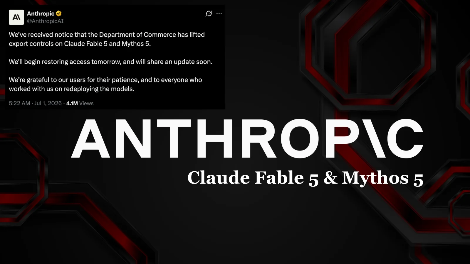 U.S. Lifts Export Controls on Claude Fable 5 and Mythos 5