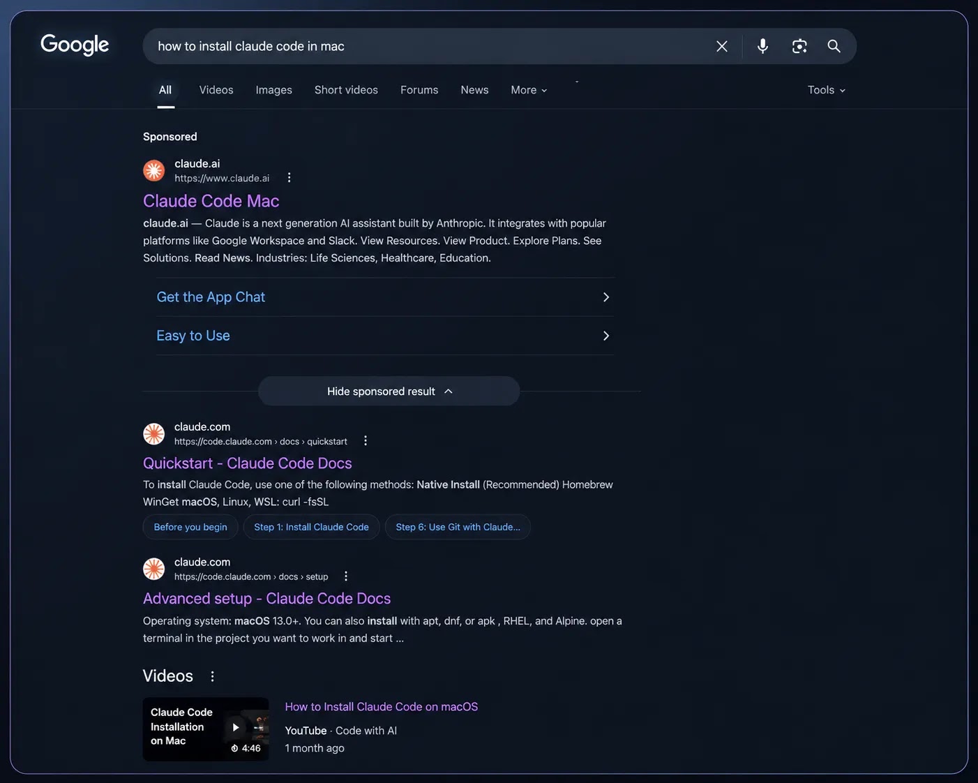 Fake Claude Code Google ad (Source - Deriv AI)