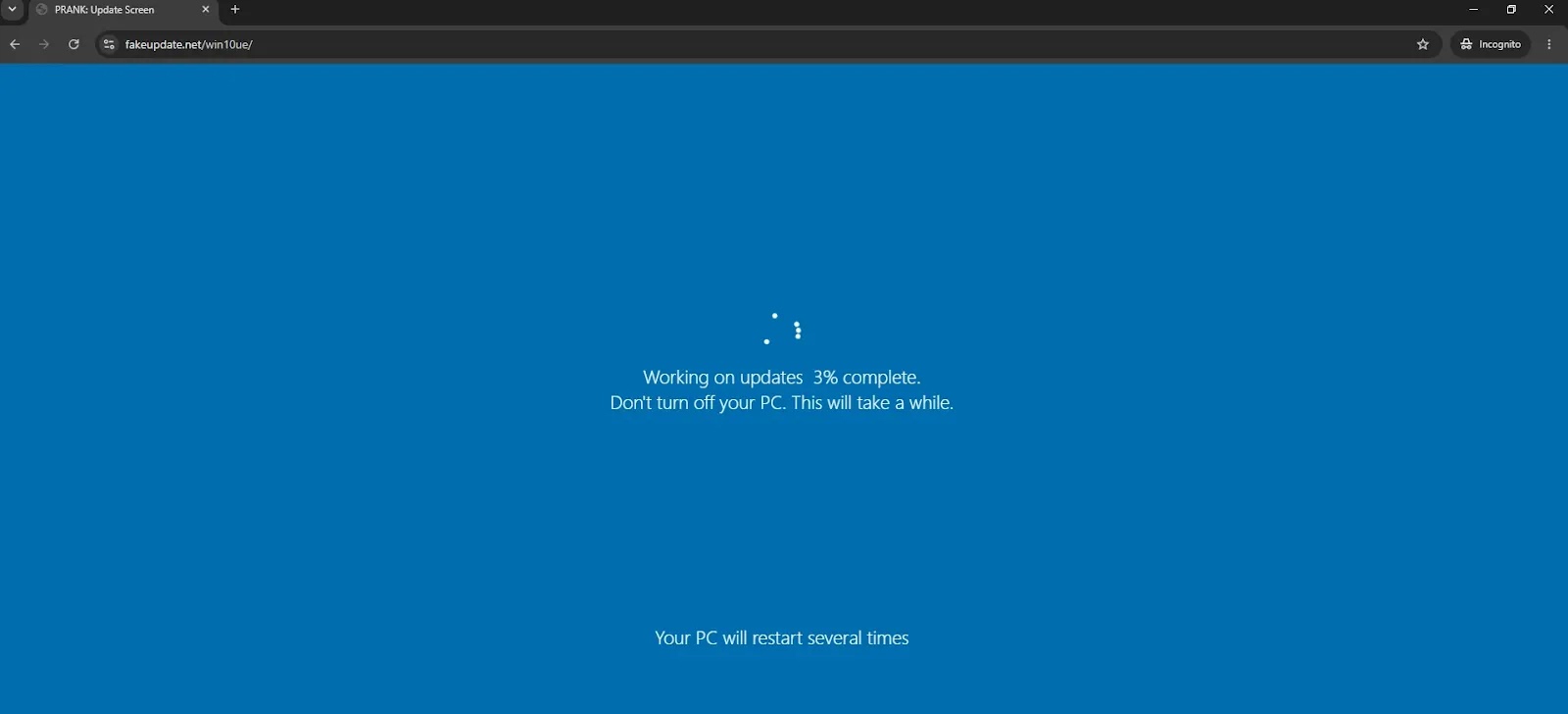 Fake Windows Update screen (Source - Elastic)