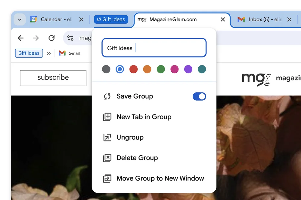 By using a new tab in a group