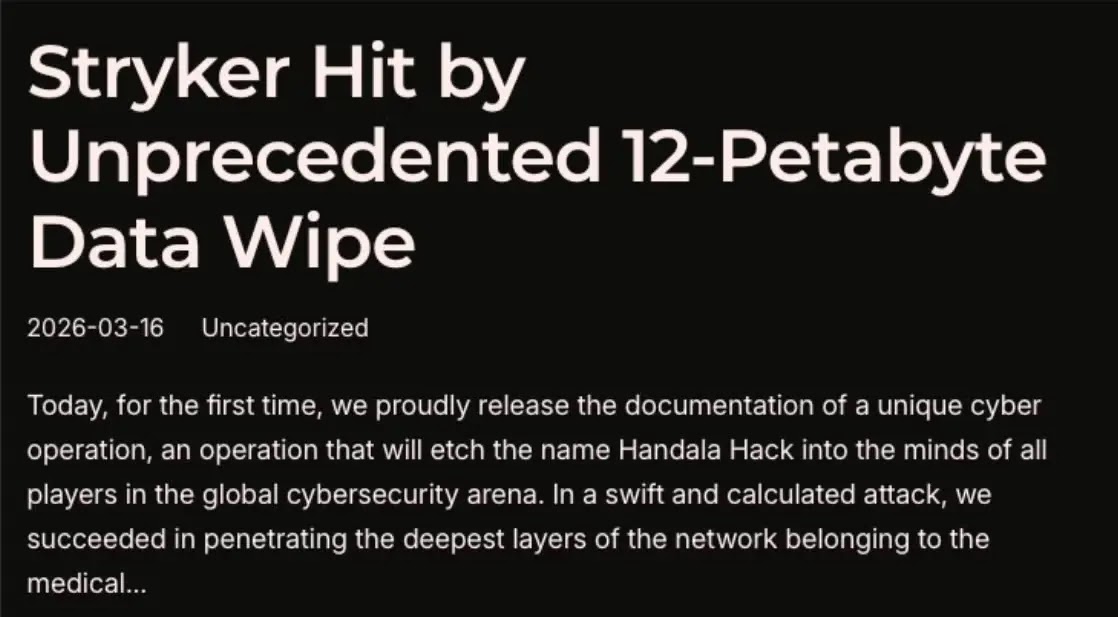 Handala’s original Wiper claim against Stryker (Source - SentinelOne)