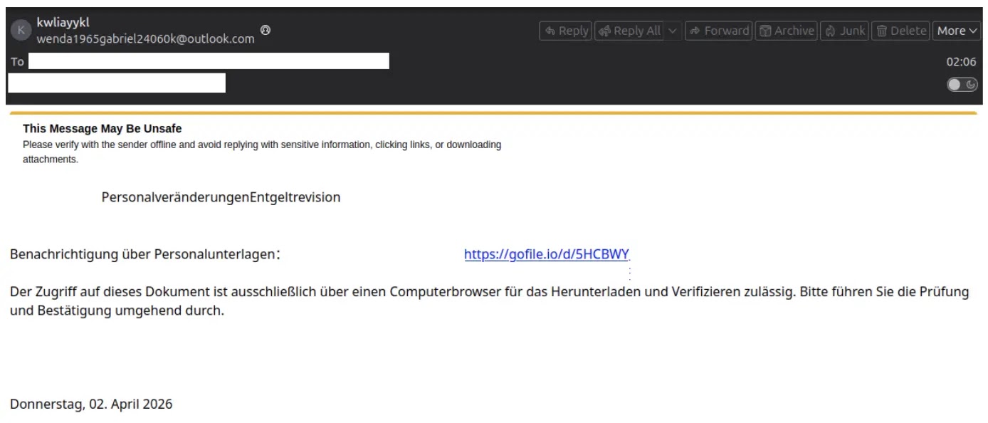 HR themed email lures in April 2026 (Source - Proofpoint)