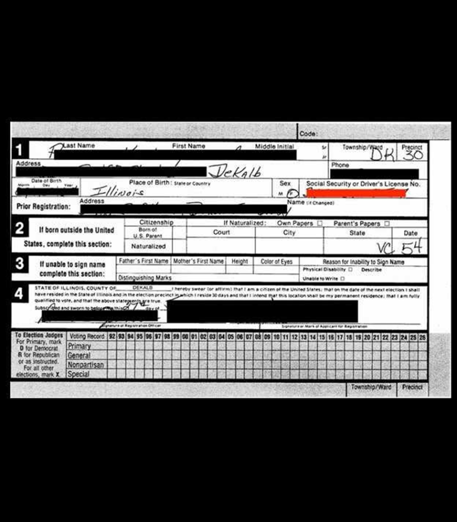 Image of exposed voter document