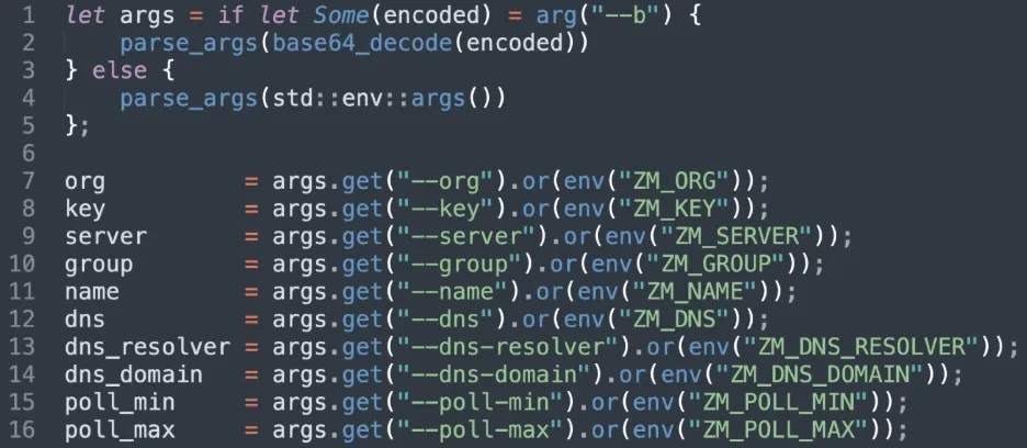 –b value decoded into the runtime configuration used by the agent.
