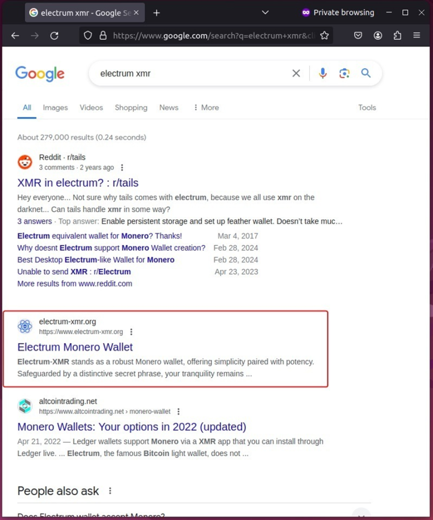 The “right” version of the wallet appears at the top of the search results