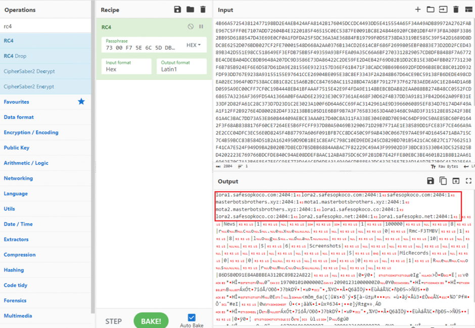 Decoded RC4 in the setting