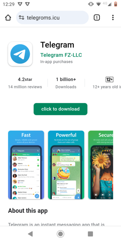 Telegram app Phishing page
