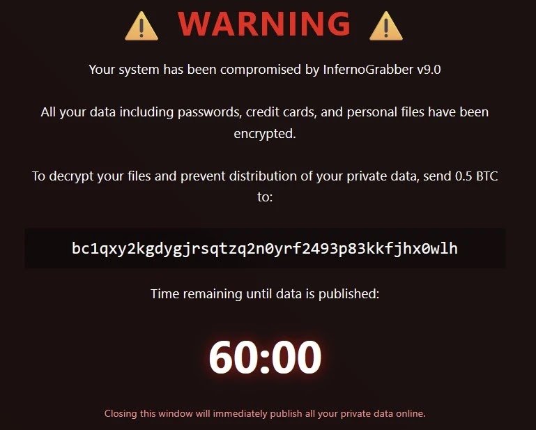 InfernoGrabber ransom-note overlay (Source - Check Point)