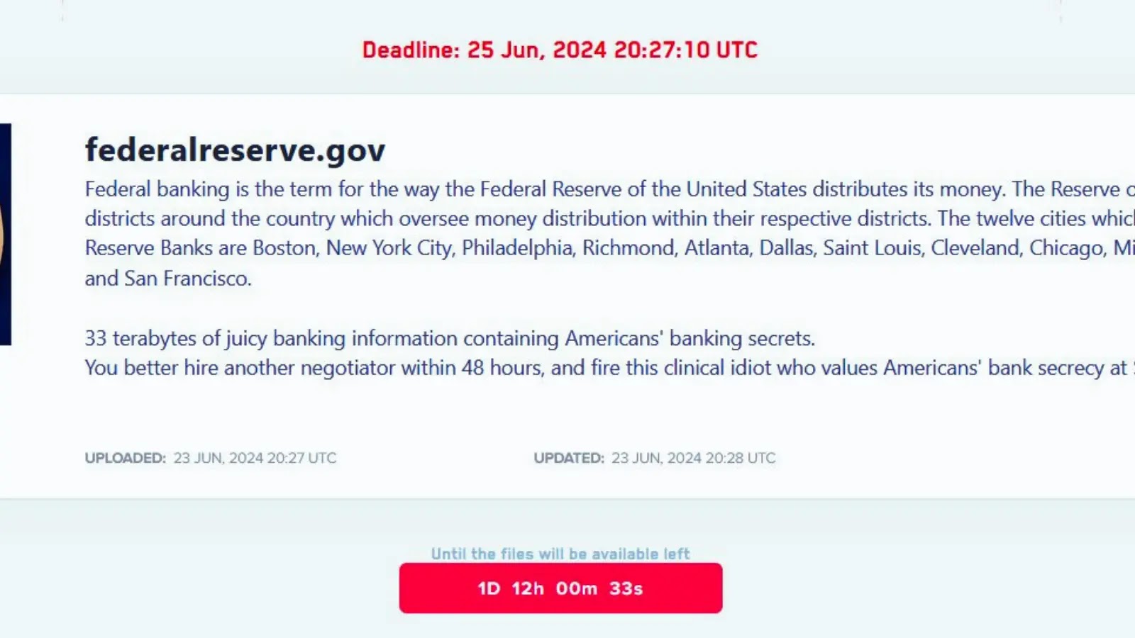 LockBit Claims Massive Breach of the United States Federal Reserve System