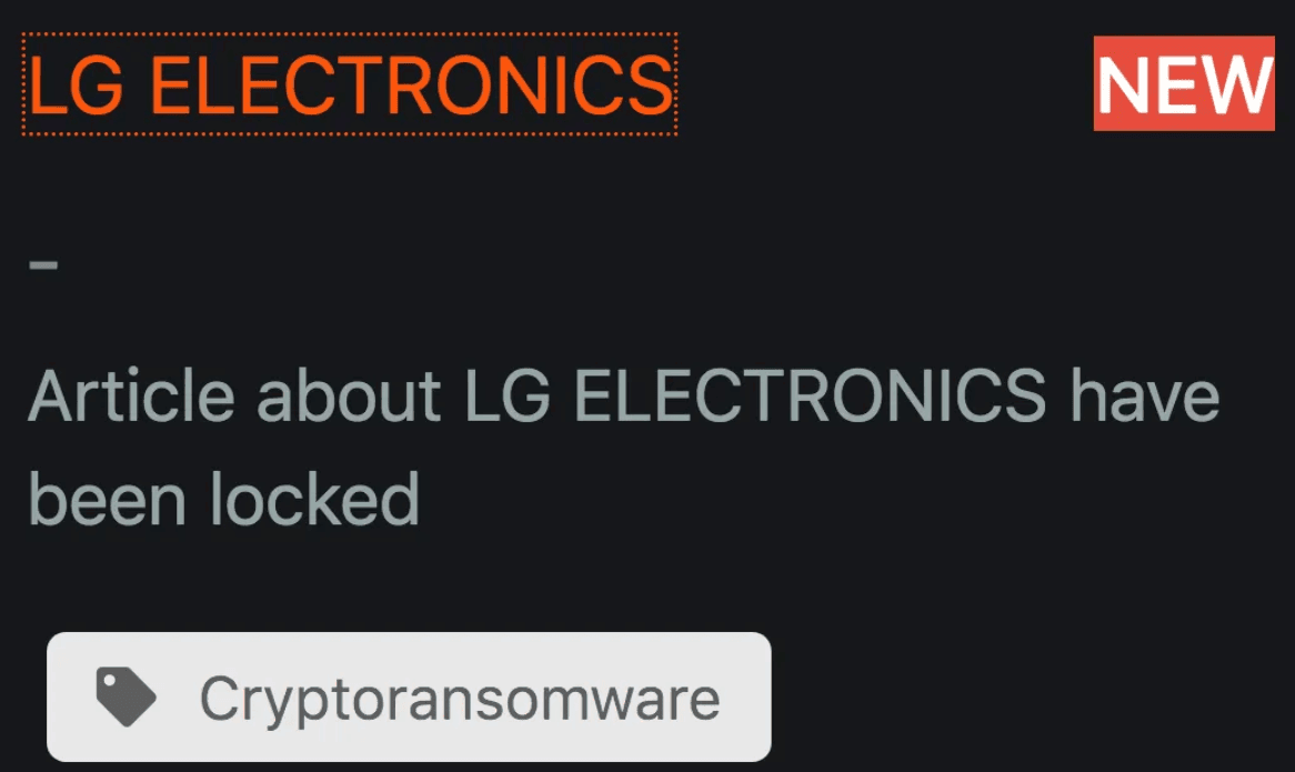 LG Electronics Hacked – Maze Ransomware Operators Claim That They Have Breached LG Network