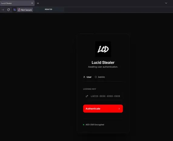 Lucid Stealer web authentication panel (Source - Foresiet)