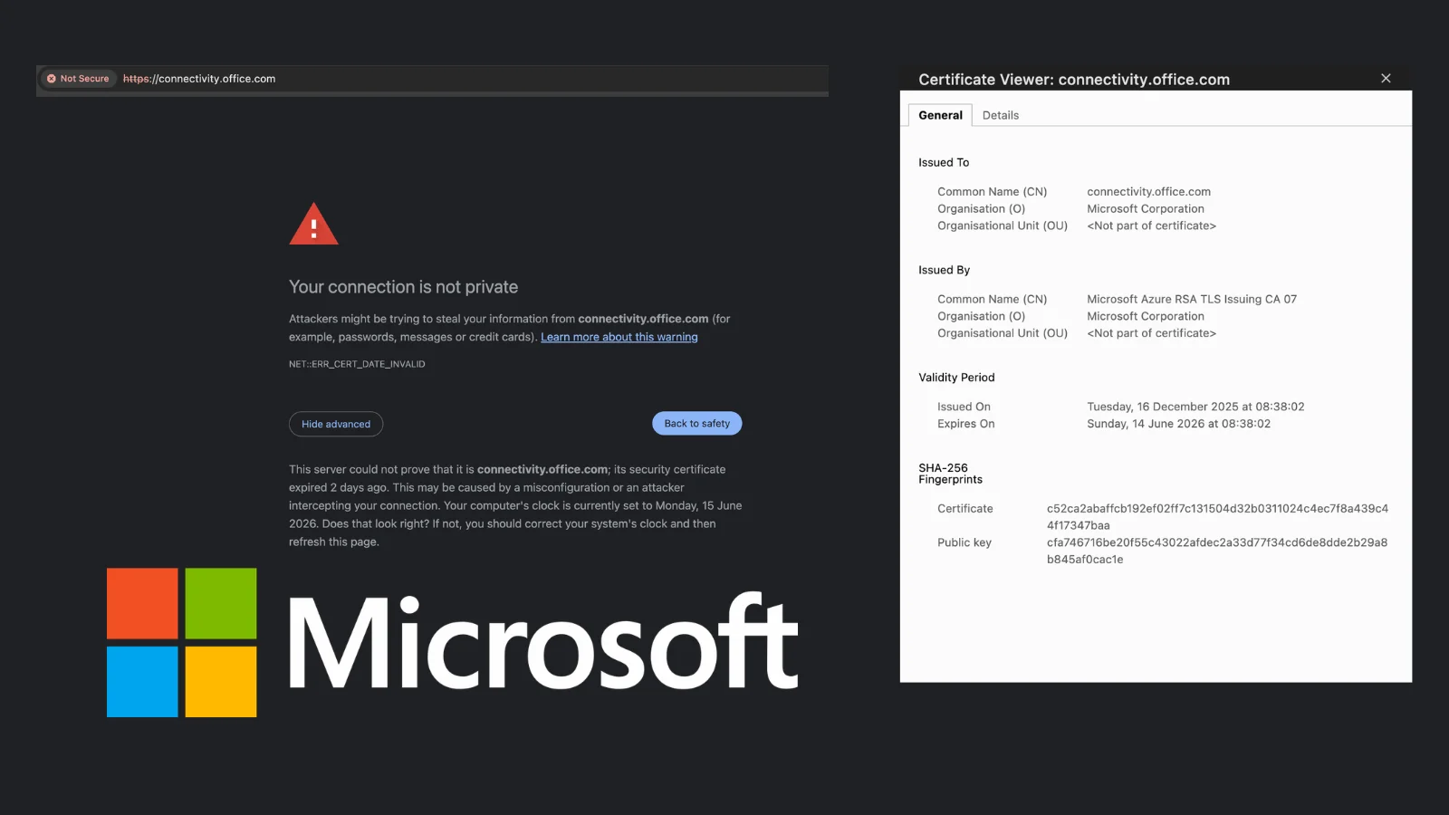 Microsoft Site Showing Warning Following Certificate Expiry