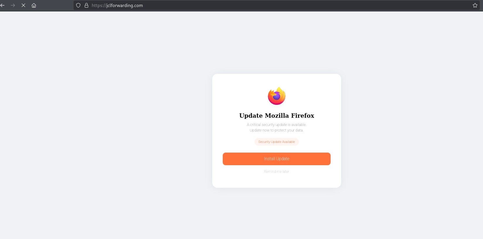 Mozilla Firefox Update page triggered on the compromised site (Source - Silent Push)