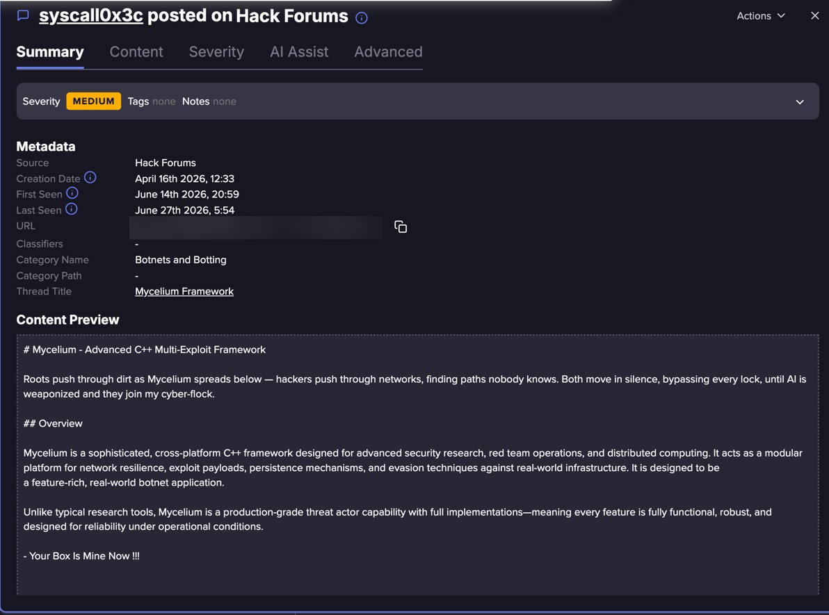Mycelium Advertisement in a Forum (Source - Flare)
