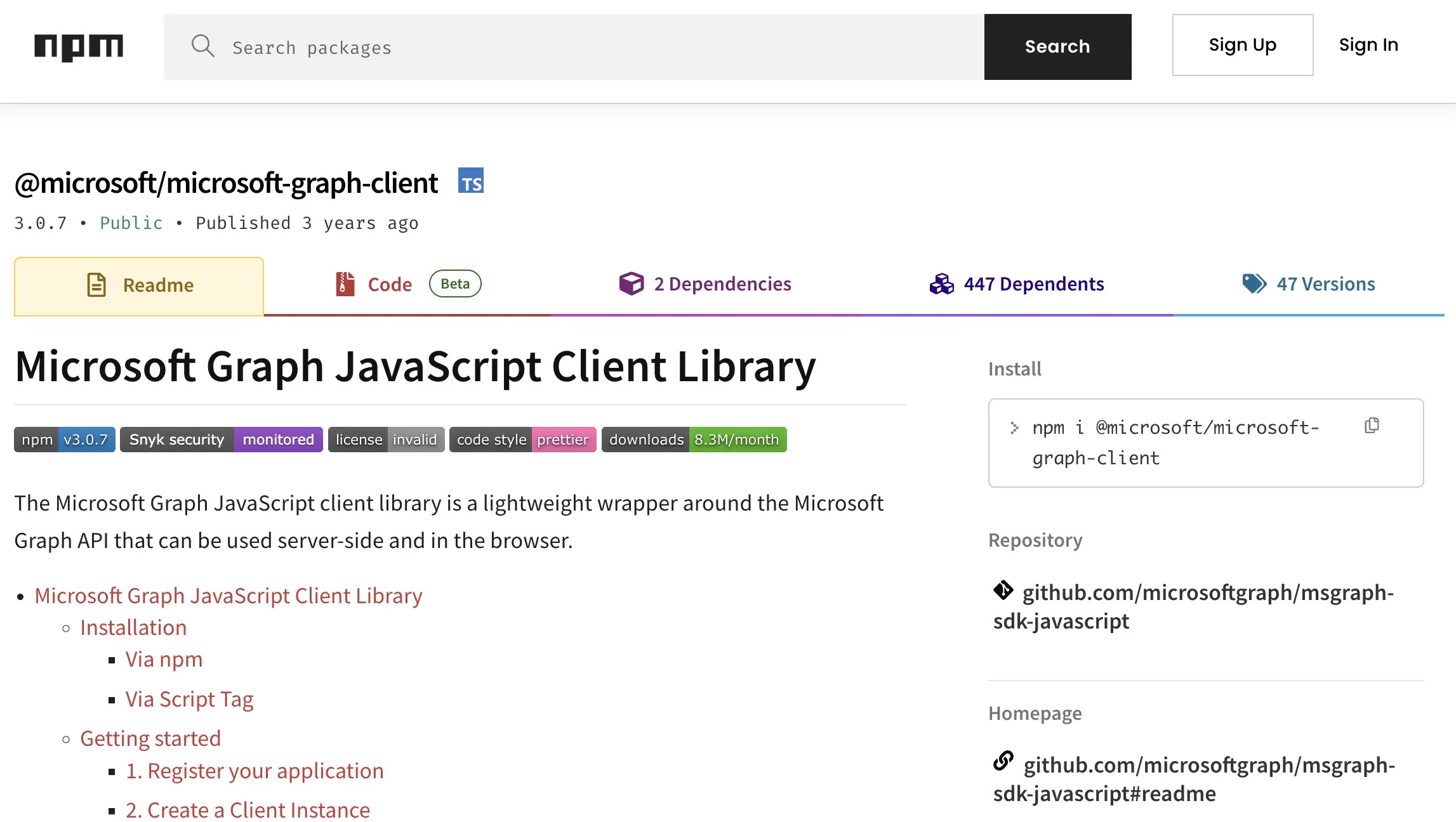 npm package @microsoft/microsoft-graph-client (Source - Manifold)