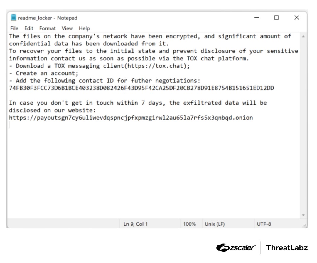 Payouts King ransomware note (Source - Zscaler)