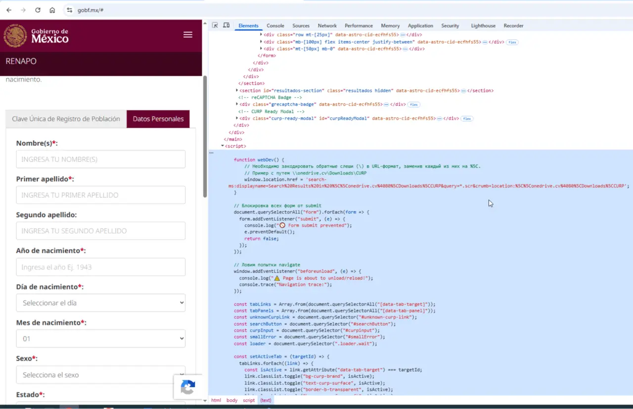 Phishing page impersonating Mexico’s CURP lookup service (Source - Rapid7)