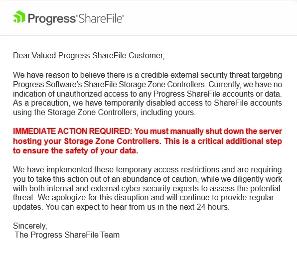 Progress ShareFile Admins Shut Down Servers