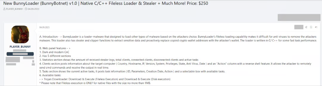 BunnyLoader v1.0 being advertised