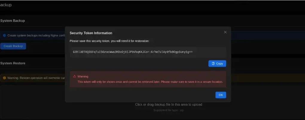 Generate a backup and extract the security token (Source: Github)