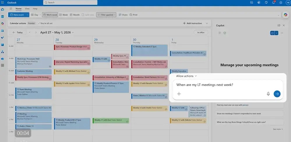 Proactively monitor and manage your schedule (Source: Microsoft)