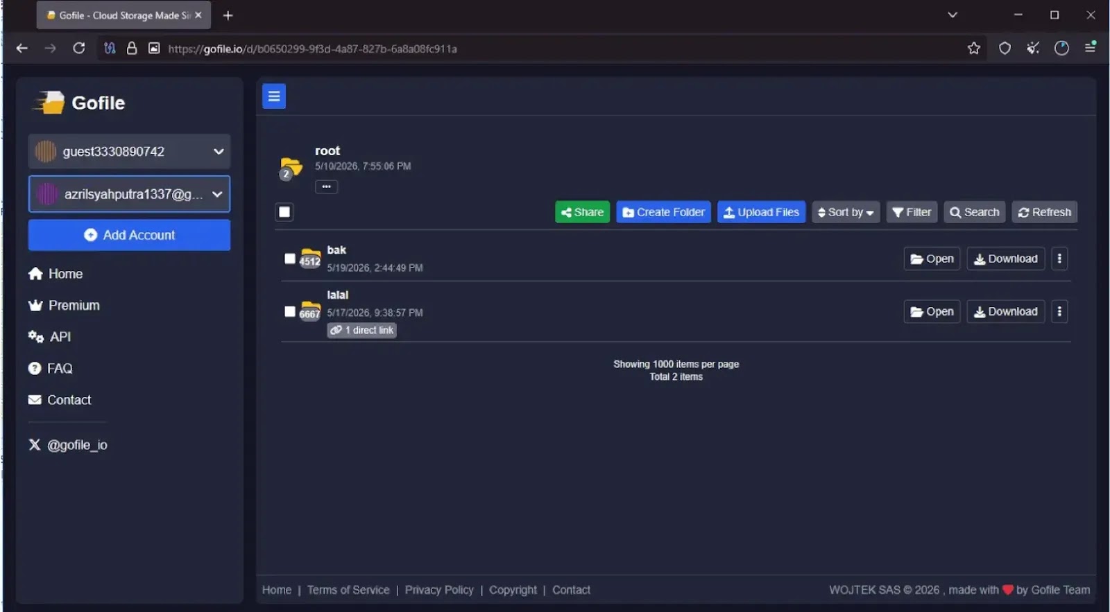 GoFile exfiltration account (source : Imperva )