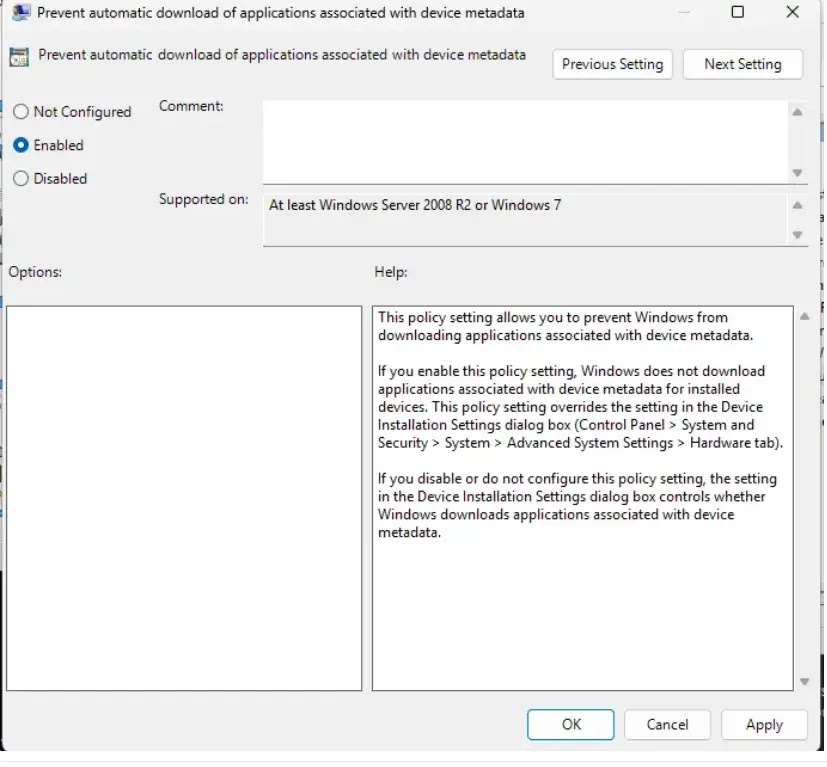To stop this, enable "Prevent automatic download of applications associated with metadata" in gpedit.msc ( Source : reddit )