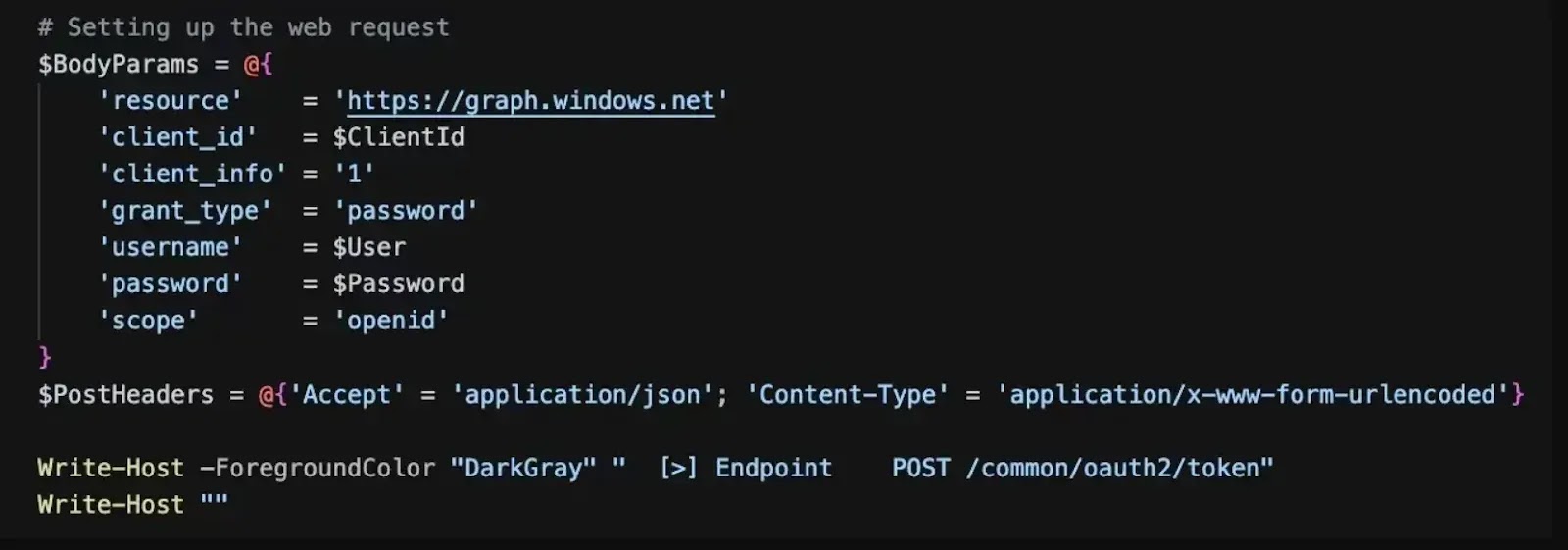 ROPC request with client ID parameter (Source : Proofpoint)